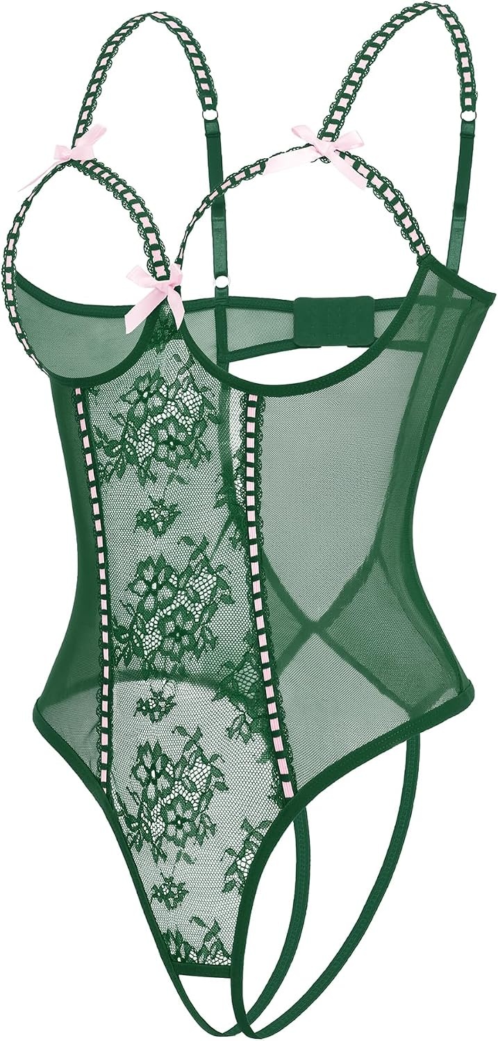 image:imageAvidlove Women One Piece Lingerie Lace Bodysuit Mini Babydoll Sexy Teddy Sleepwear SXXLGreen