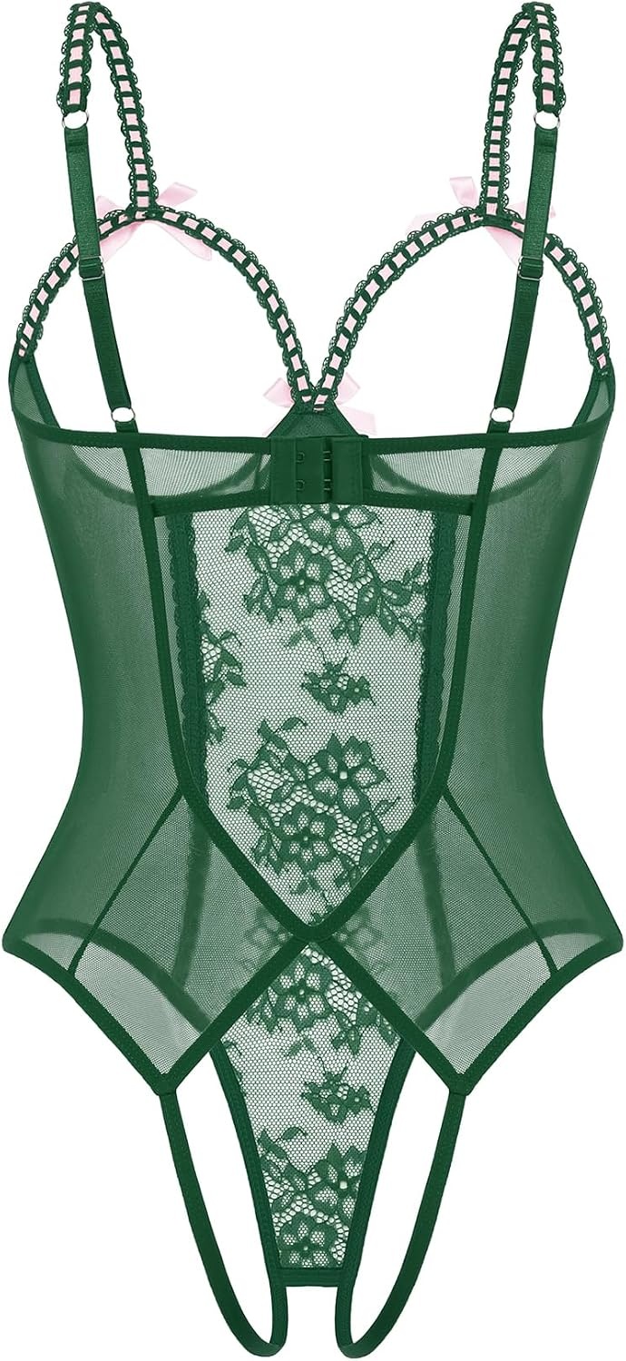 image:imageAvidlove Women One Piece Lingerie Lace Bodysuit Mini Babydoll Sexy Teddy Sleepwear SXXLGreen