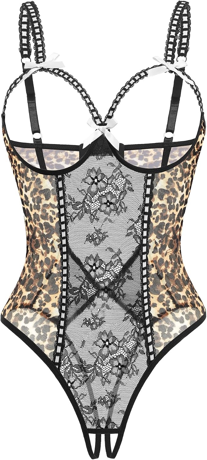 image:imageAvidlove Women One Piece Lingerie Lace Bodysuit Mini Babydoll Sexy Teddy Sleepwear SXXLLeopard Print
