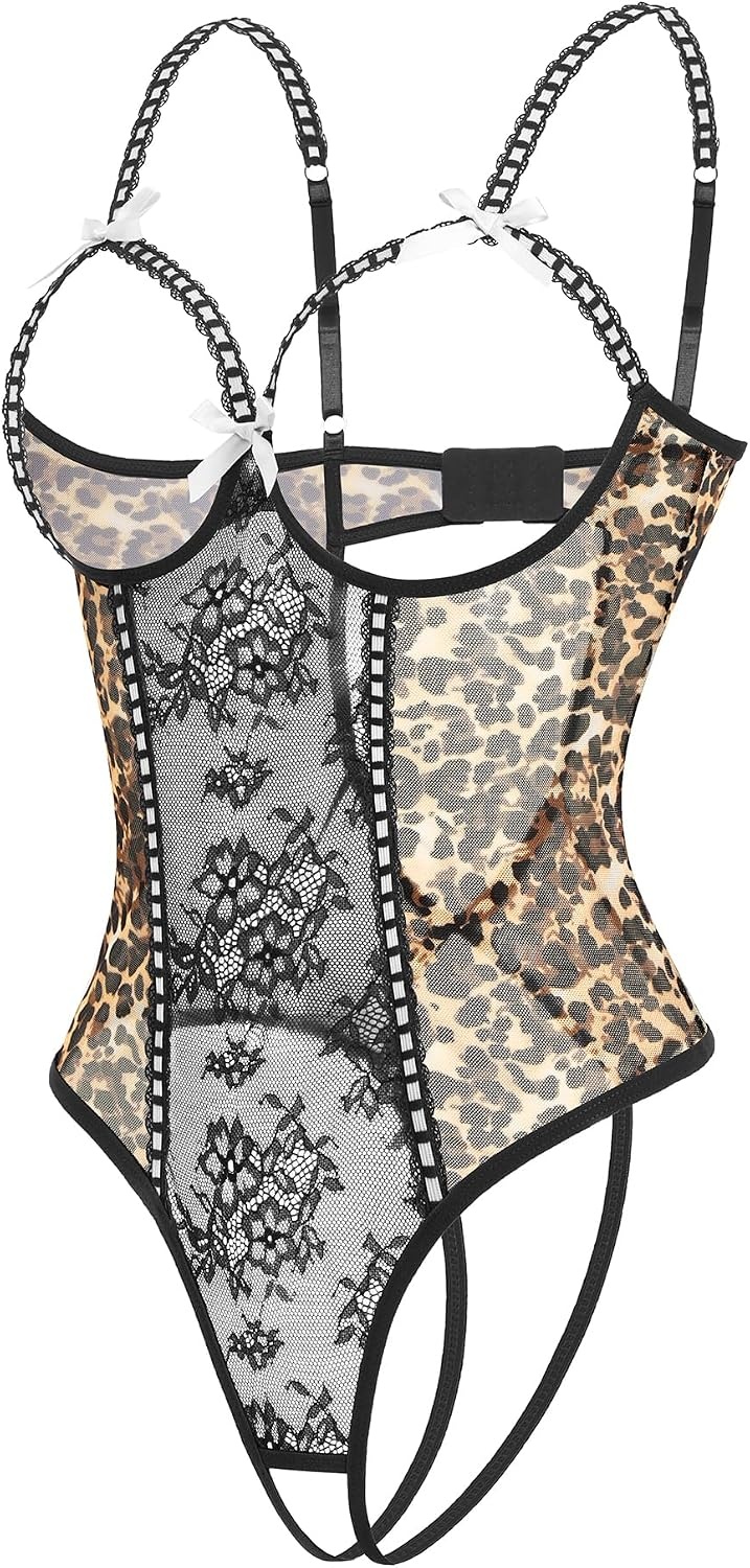 image:imageAvidlove Women One Piece Lingerie Lace Bodysuit Mini Babydoll Sexy Teddy Sleepwear SXXLLeopard Print