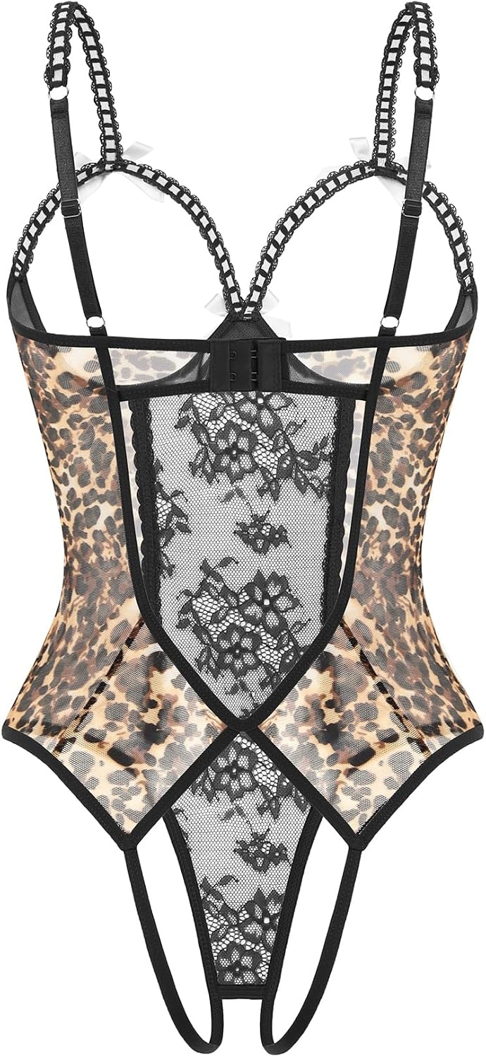 image:imageAvidlove Women One Piece Lingerie Lace Bodysuit Mini Babydoll Sexy Teddy Sleepwear SXXLLeopard Print
