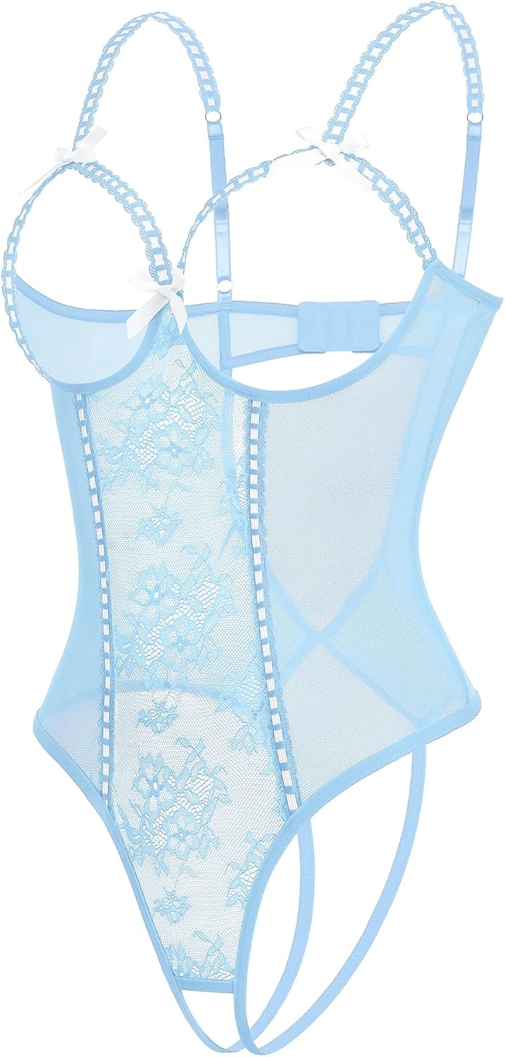 image:imageAvidlove Women One Piece Lingerie Lace Bodysuit Mini Babydoll Sexy Teddy Sleepwear SXXLLight Blue