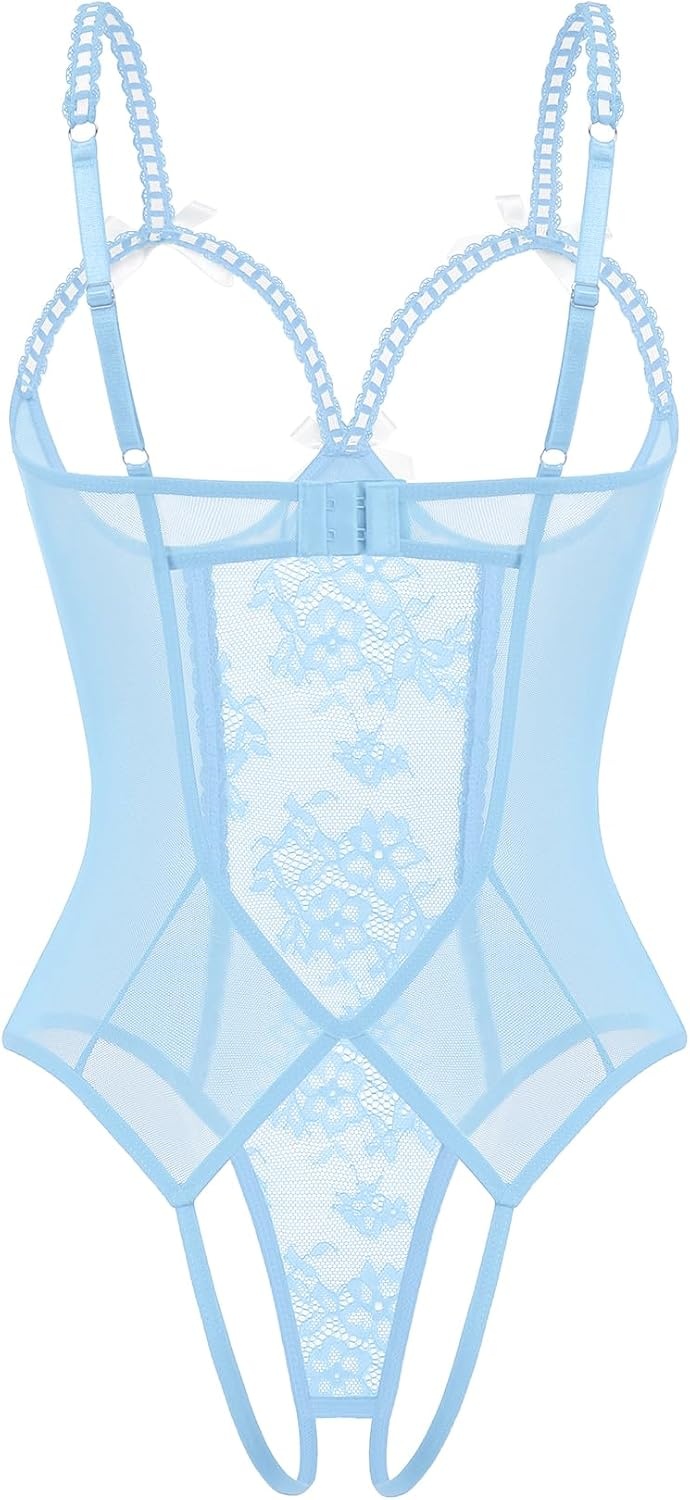 image:imageAvidlove Women One Piece Lingerie Lace Bodysuit Mini Babydoll Sexy Teddy Sleepwear SXXLLight Blue