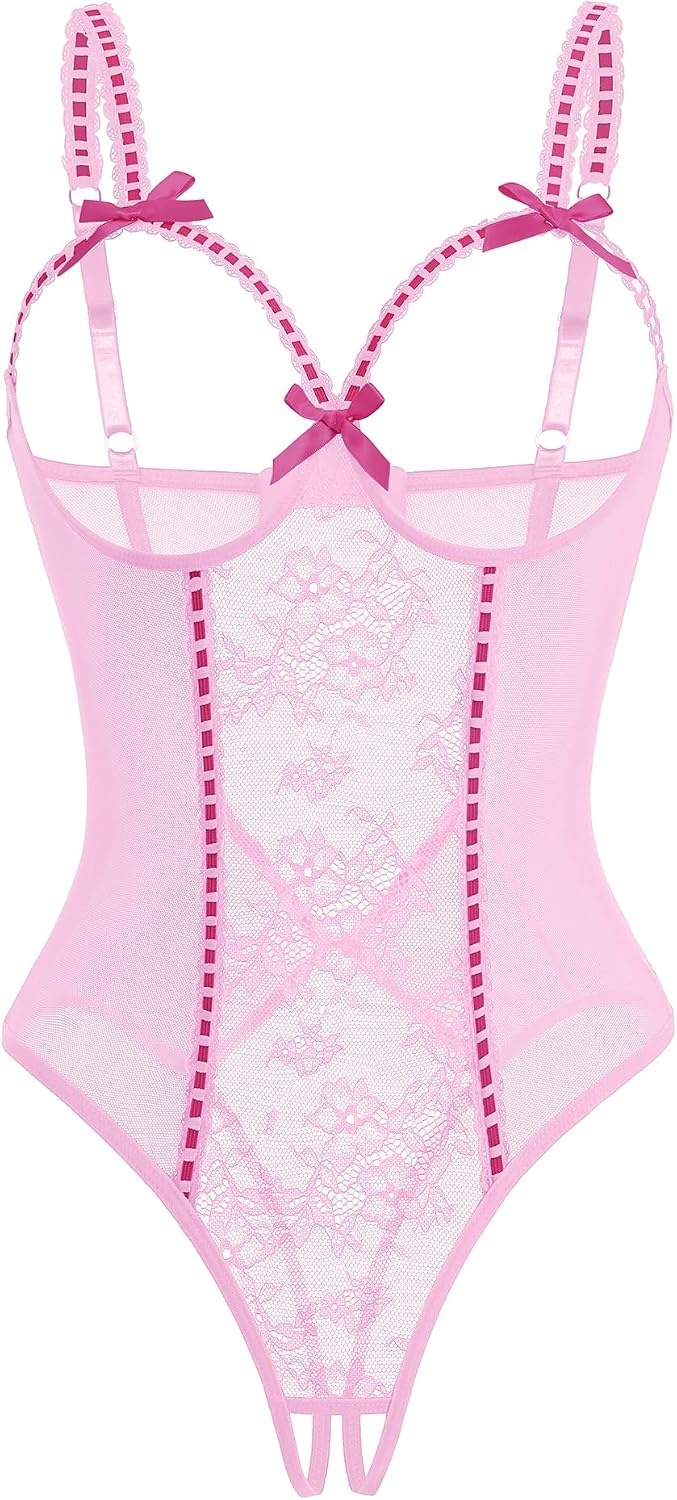 image:imageAvidlove Women One Piece Lingerie Lace Bodysuit Mini Babydoll Sexy Teddy Sleepwear SXXLPink