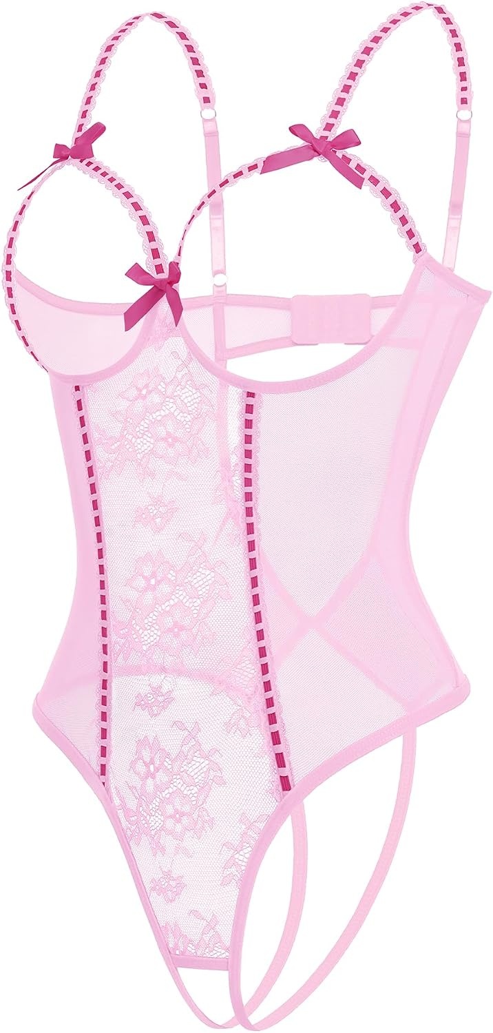 image:imageAvidlove Women One Piece Lingerie Lace Bodysuit Mini Babydoll Sexy Teddy Sleepwear SXXLPink