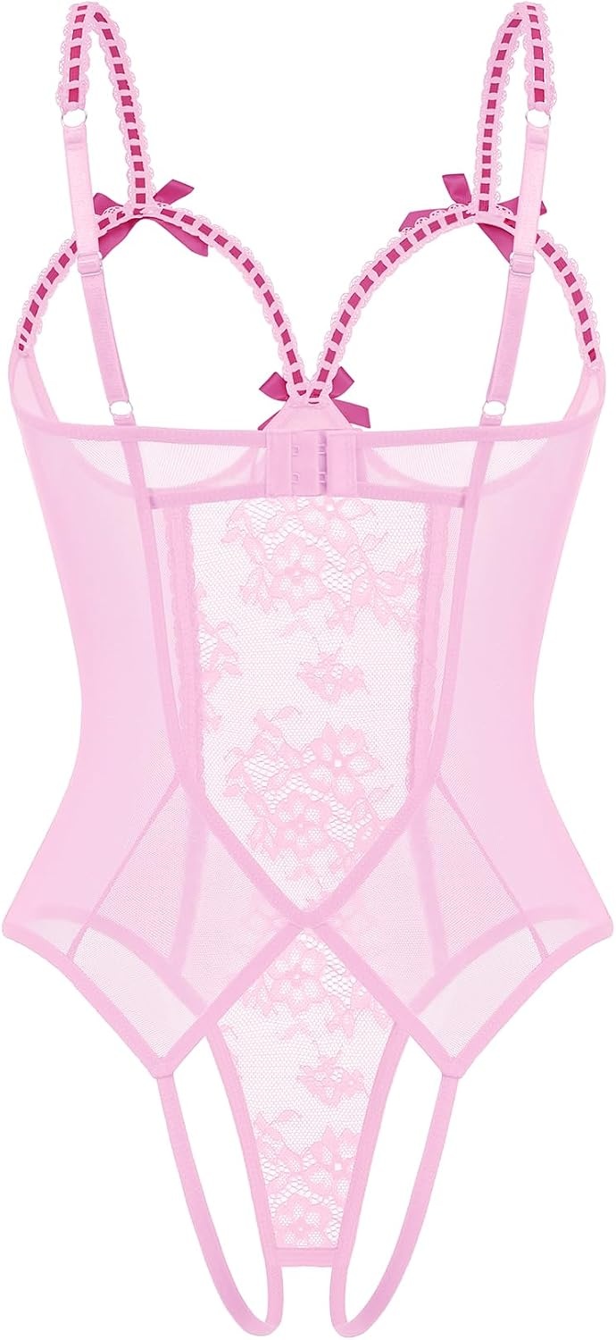 image:imageAvidlove Women One Piece Lingerie Lace Bodysuit Mini Babydoll Sexy Teddy Sleepwear SXXLPink