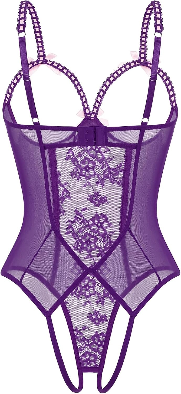 image:imageAvidlove Women One Piece Lingerie Lace Bodysuit Mini Babydoll Sexy Teddy Sleepwear SXXLPurple