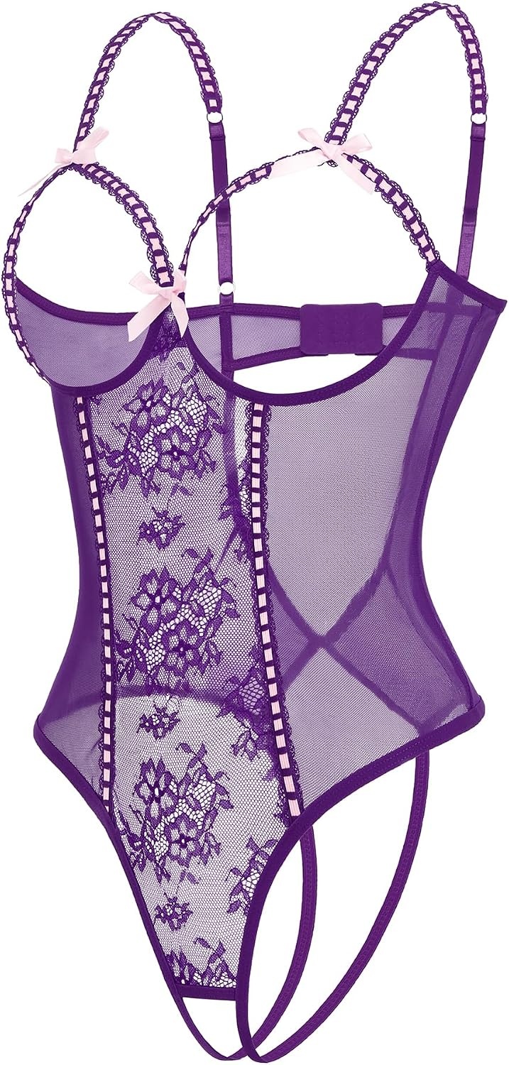 image:imageAvidlove Women One Piece Lingerie Lace Bodysuit Mini Babydoll Sexy Teddy Sleepwear SXXLPurple