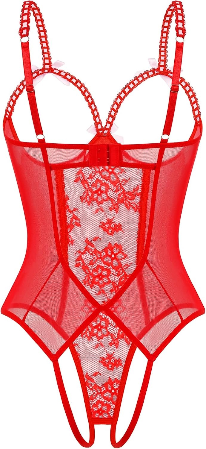 image:imageAvidlove Women One Piece Lingerie Lace Bodysuit Mini Babydoll Sexy Teddy Sleepwear SXXLRed