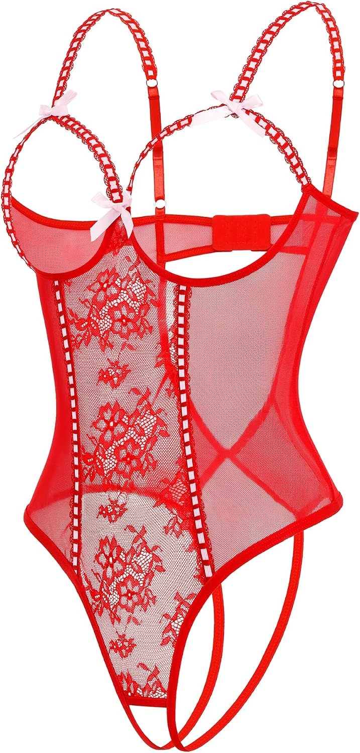 image:imageAvidlove Women One Piece Lingerie Lace Bodysuit Mini Babydoll Sexy Teddy Sleepwear SXXLRed