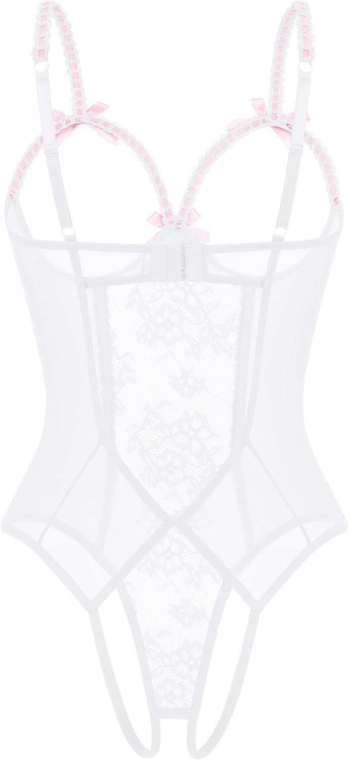 image:imageAvidlove Women One Piece Lingerie Lace Bodysuit Mini Babydoll Sexy Teddy Sleepwear SXXLWhite