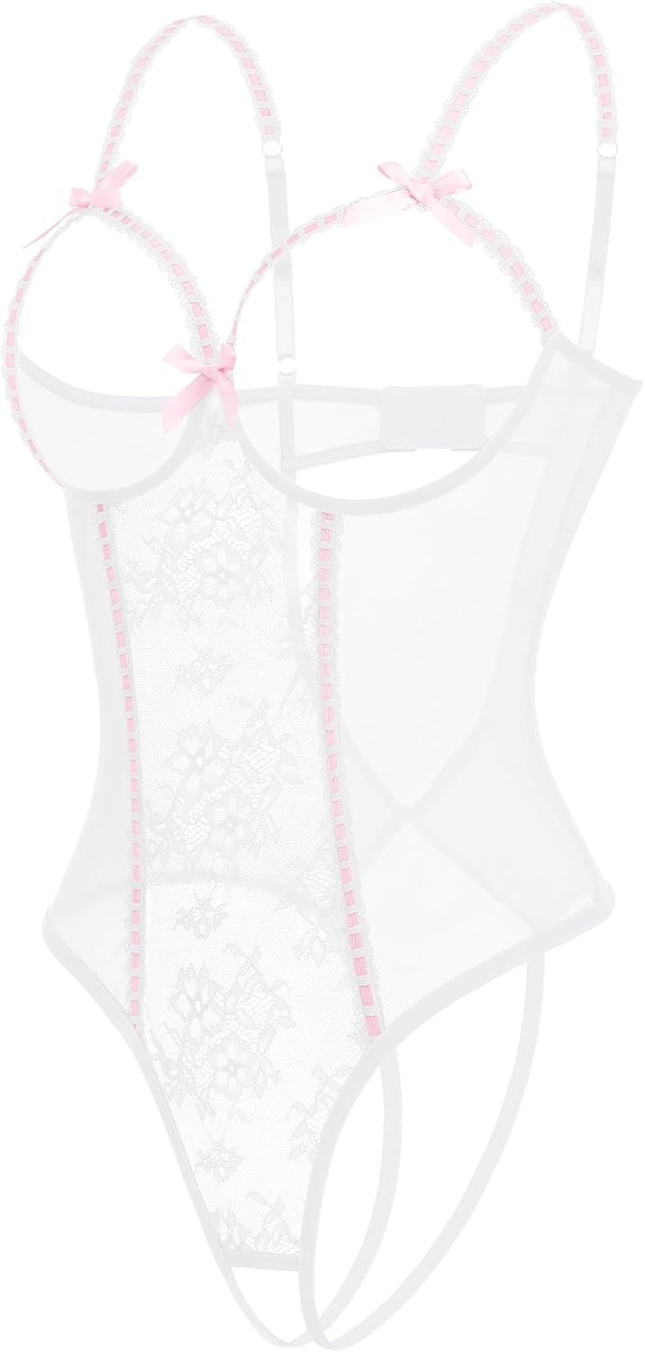 image:imageAvidlove Women One Piece Lingerie Lace Bodysuit Mini Babydoll Sexy Teddy Sleepwear SXXLWhite