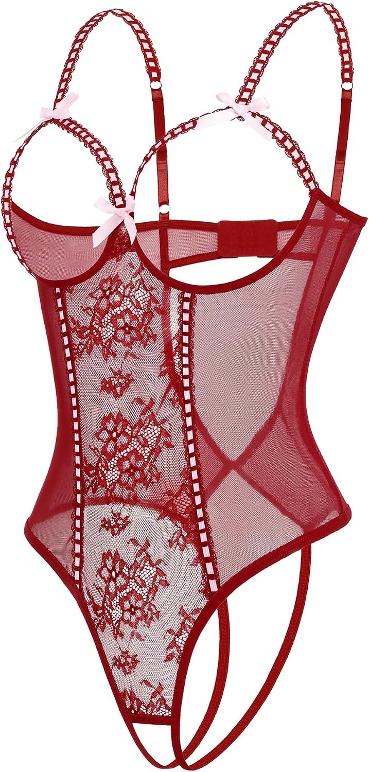 image:imageAvidlove Women One Piece Lingerie Lace Bodysuit Mini Babydoll Sexy Teddy Sleepwear SXXLWine Red