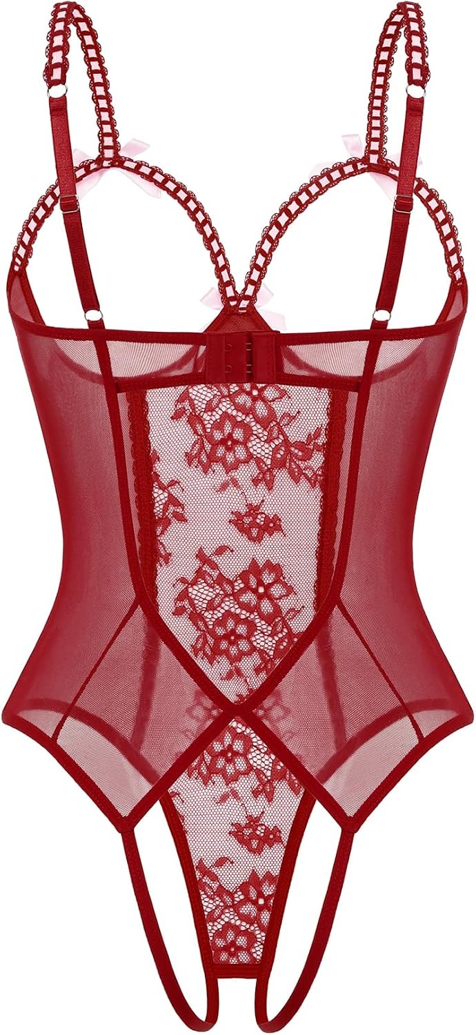 image:imageAvidlove Women One Piece Lingerie Lace Bodysuit Mini Babydoll Sexy Teddy Sleepwear SXXLWine Red