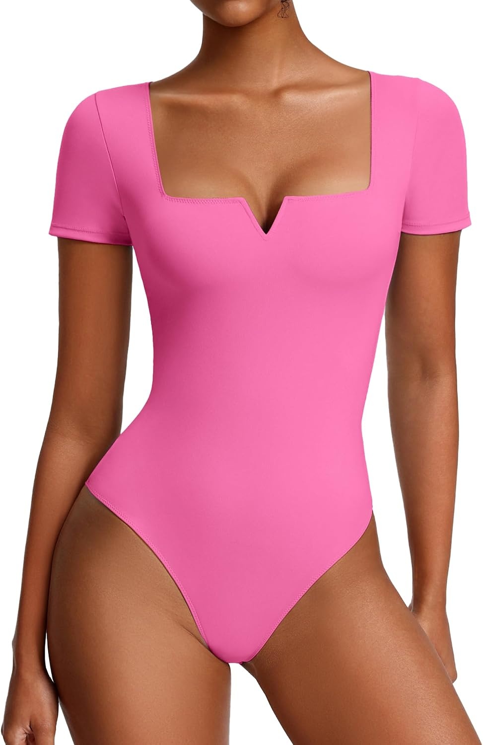 image:imageAvidlove Womens Short Sleeve Bodysuit Square Neck Body Suits One Piece T Shirt Summer Going Out Tops Date OutfitsPink