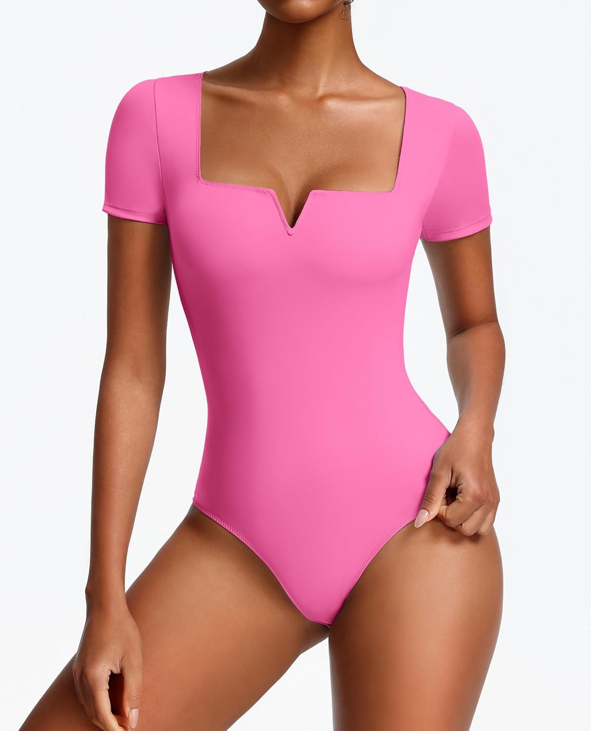 image:imageAvidlove Womens Short Sleeve Bodysuit Square Neck Body Suits One Piece T Shirt Summer Going Out Tops Date OutfitsPink