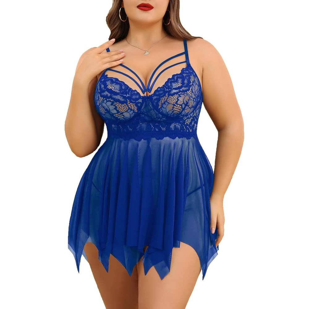 image:imageAvidlove Babydoll Lingerie for Women Strappy Nightdress Sexy Nightgowns Bridal Chemise Plus Size Lace Langeray L4XLRoyal Blue