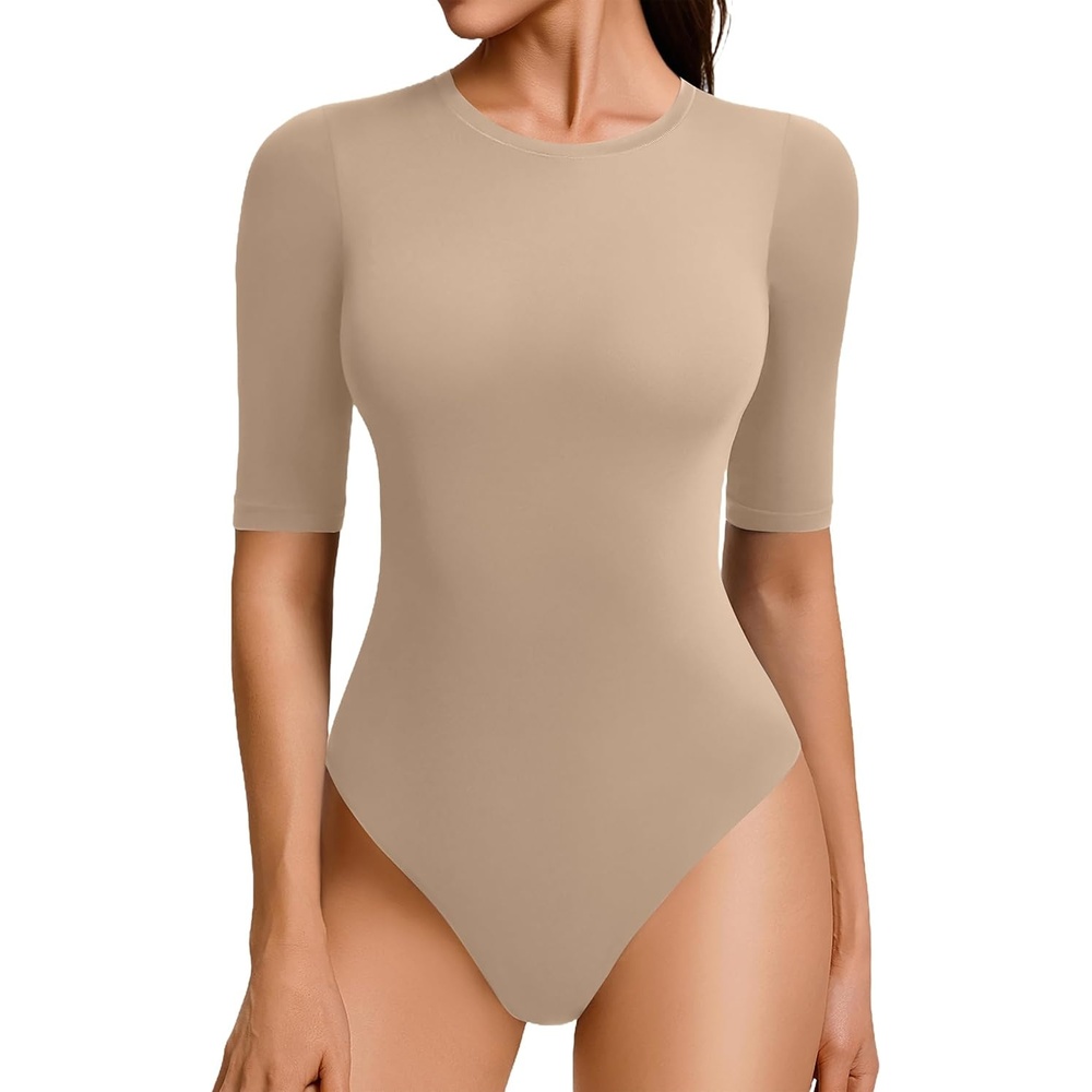 image:imageAvidlove BodySuits for Women Half Sleeve Crew Neck Bodysuit 34 Sleeve Body Suit Slim Fit Going Out TopsNude