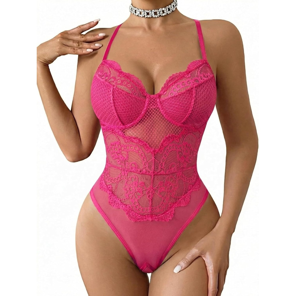 image:imageAvidlove Lace Teddy Bodysuit for Women Sexy V Neck Lingerie  Sheer floral lace V neck adjustable straps fits true to size backless design honeymoonRose Red