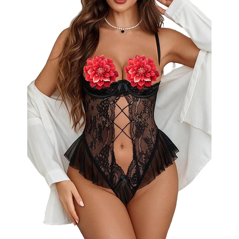 image:imageAvidlove Lingerie for Women Lace Teddy One Piece Babydoll Sexy Lingerie Mini Bodysuit SXXLBlack