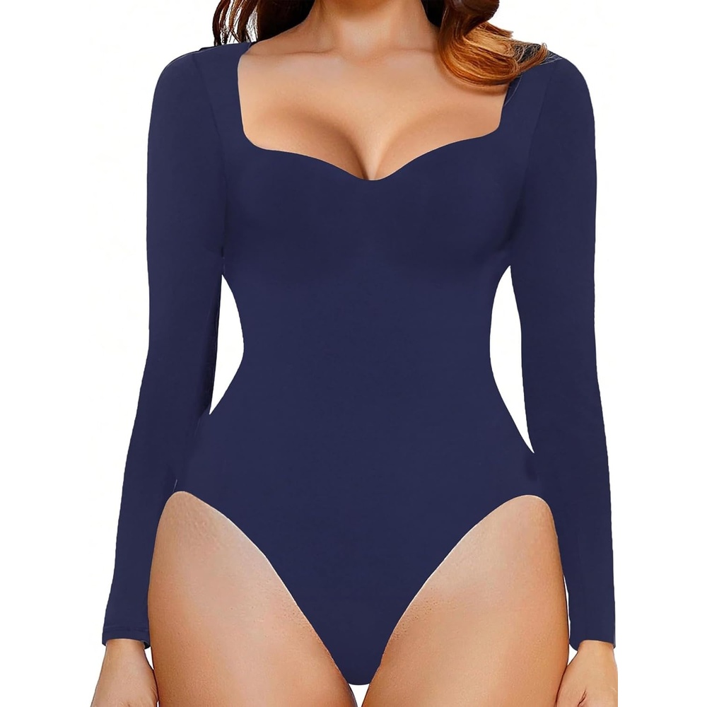 image:imageAvidlove Long Sleeve Bodysuits for Women Sexy Sweetheart Neck Going Out Outfits Double Lined BodysuitNavy Blue