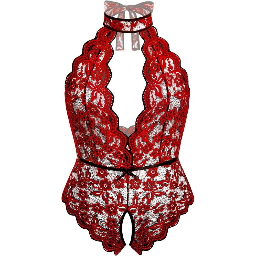 image:imageAvidlove Plus Size Lingerie for Women Lace Bodysuit Halter Teddy Babydoll Nightgown 1624 PlusBlackred1