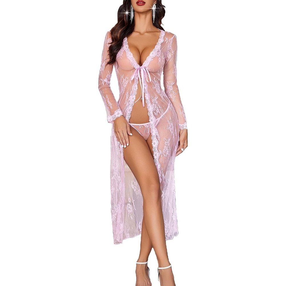 image:imageAvidlove Sexy Lace Robe for Women Lingerie Bridal Lace Babydoll Robe Lingerie Sheer Wedding GownDark Pink