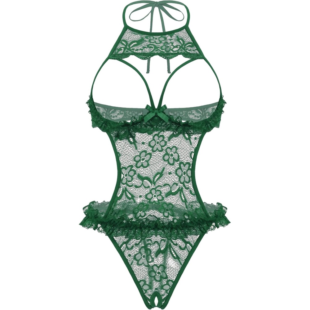 image:imageAvidlove Sexy Lingerie for Women Halter Neck One Piece Teddy Bodysuit Lace Mini Babydoll SleepwearGreen