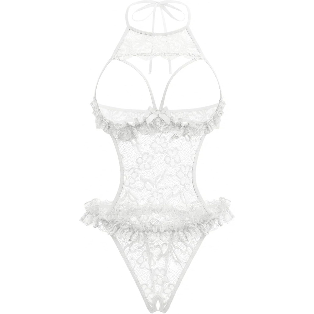 image:imageAvidlove Sexy Lingerie for Women Halter Neck One Piece Teddy Bodysuit Lace Mini Babydoll SleepwearWhite