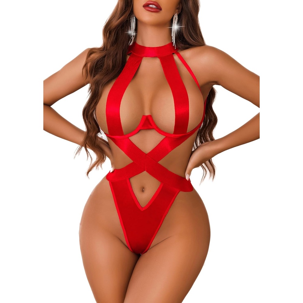image:imageAvidlove Women Lingerie Sexy Bodysuit Strappy Teddy Lingeries One Piece Mini Babydoll with UnderwireRed