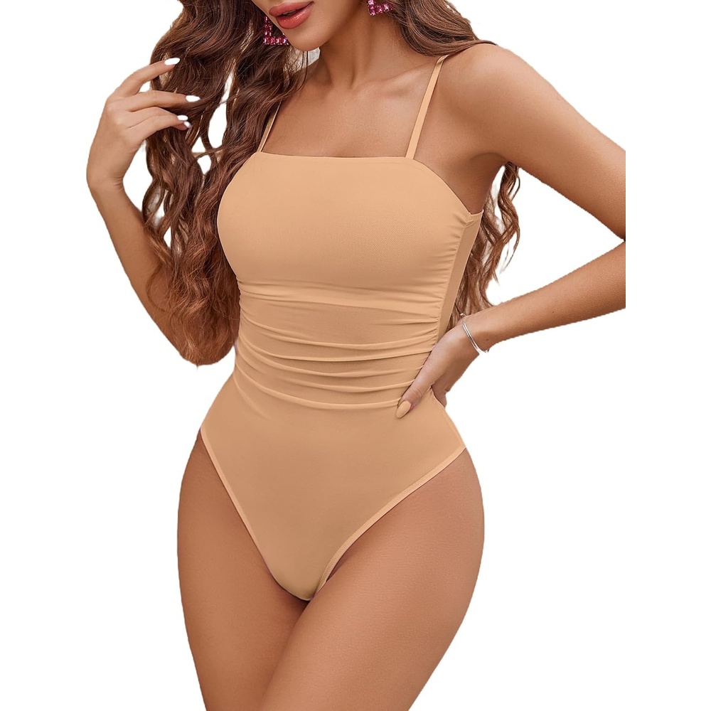 image:imageAvidlove Women Mesh Bodysuit Top Sexy Spaghetti Strap Cami Sleeveless Sheer Going Out Tops Concert OutfitsNude