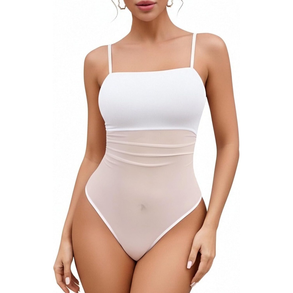 image:imageAvidlove Women Mesh Bodysuit Top Sexy Spaghetti Strap Cami Sleeveless Sheer Going Out Tops Concert OutfitsWhite