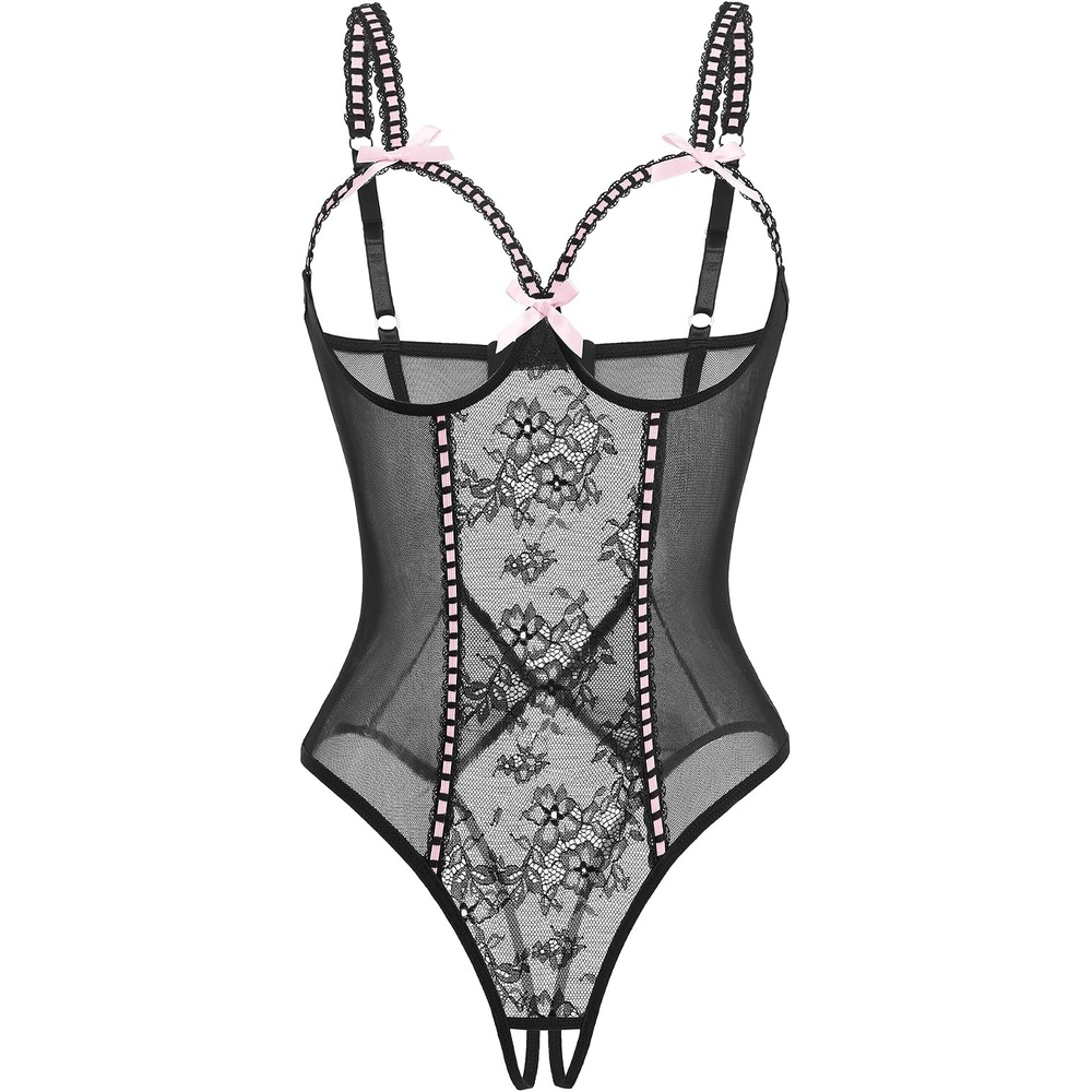 image:imageAvidlove Women One Piece Lingerie Lace Bodysuit Mini Babydoll Sexy Teddy Sleepwear SXXLBlack