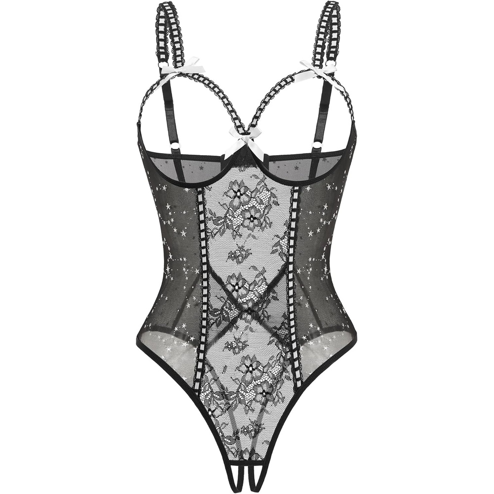 image:imageAvidlove Women One Piece Lingerie Lace Bodysuit Mini Babydoll Sexy Teddy Sleepwear SXXLBlack Stars