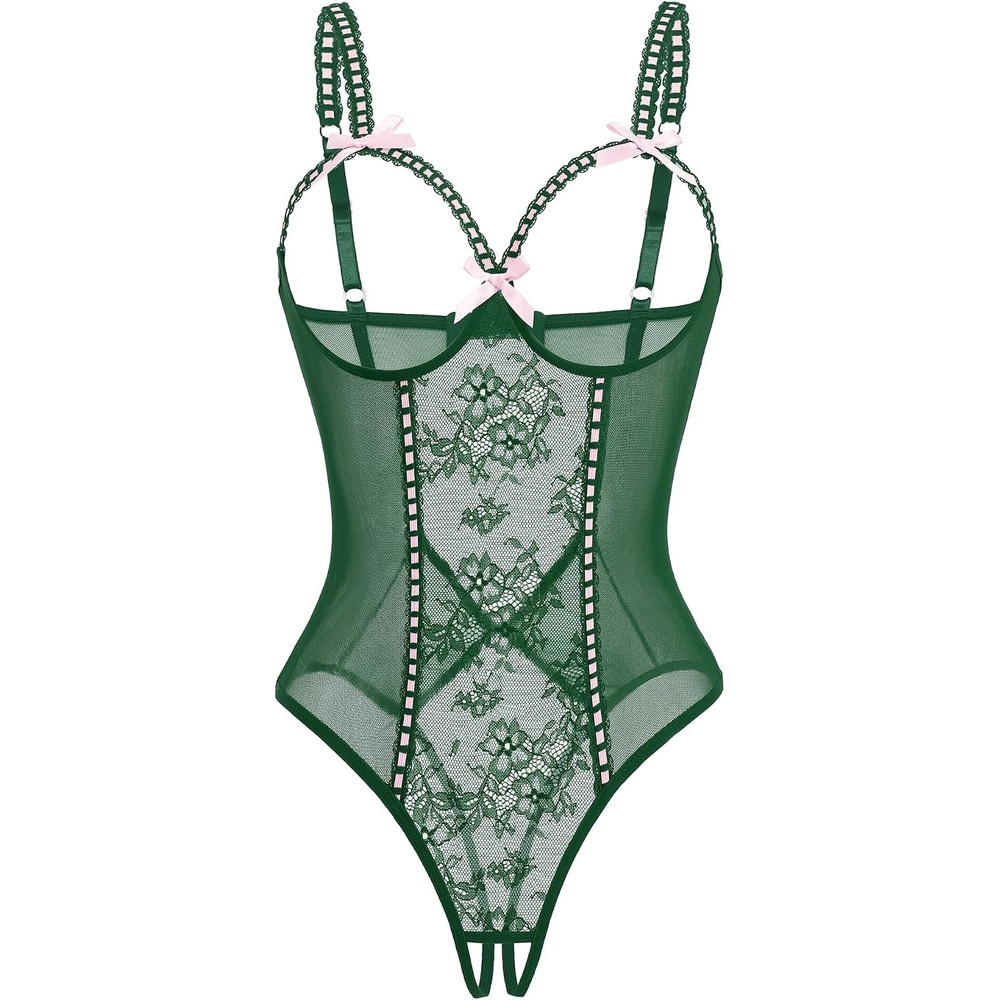 image:imageAvidlove Women One Piece Lingerie Lace Bodysuit Mini Babydoll Sexy Teddy Sleepwear SXXLGreen