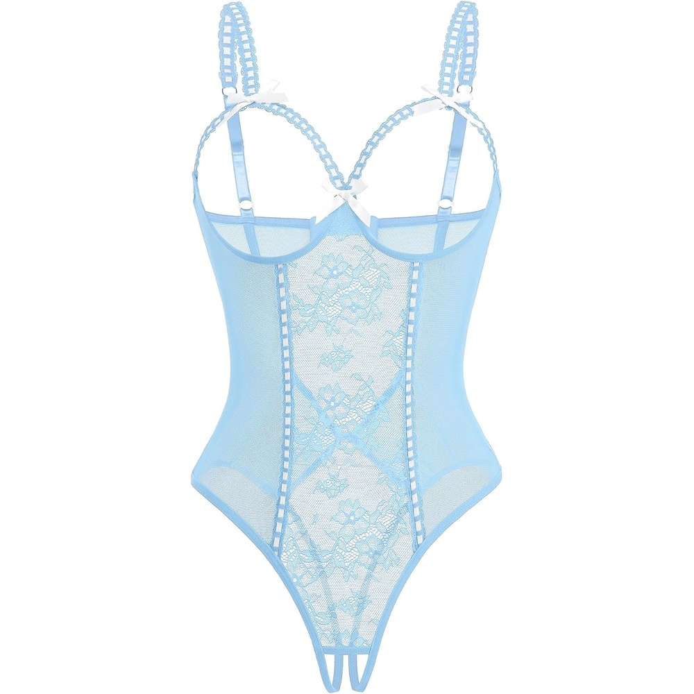 image:imageAvidlove Women One Piece Lingerie Lace Bodysuit Mini Babydoll Sexy Teddy Sleepwear SXXLLight Blue