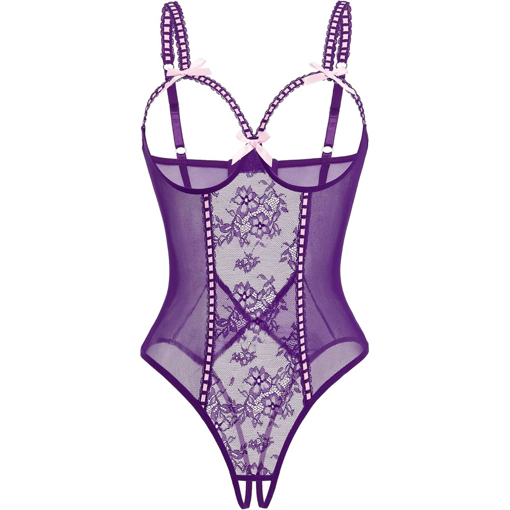 image:imageAvidlove Women One Piece Lingerie Lace Bodysuit Mini Babydoll Sexy Teddy Sleepwear SXXLPurple