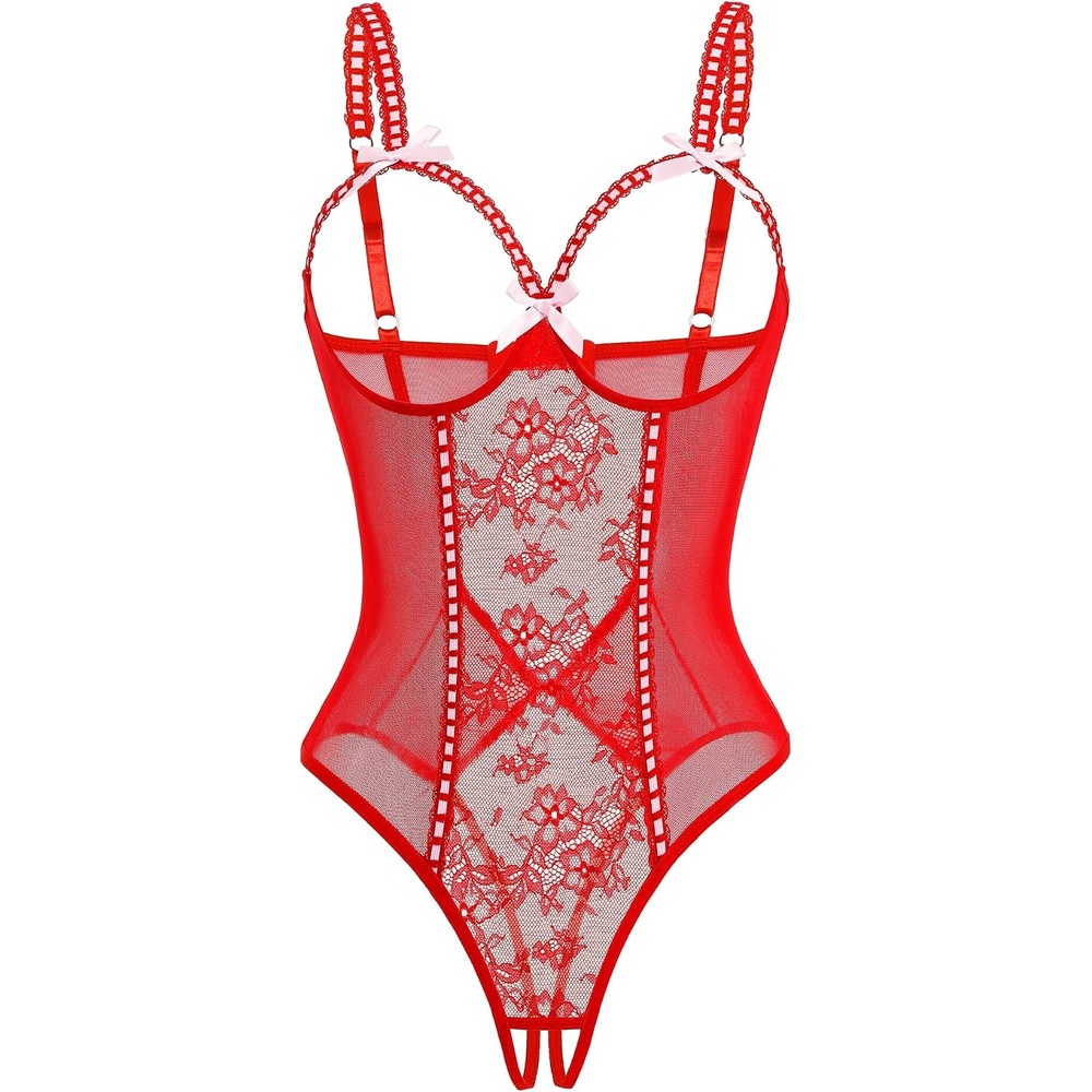 image:imageAvidlove Women One Piece Lingerie Lace Bodysuit Mini Babydoll Sexy Teddy Sleepwear SXXLRed