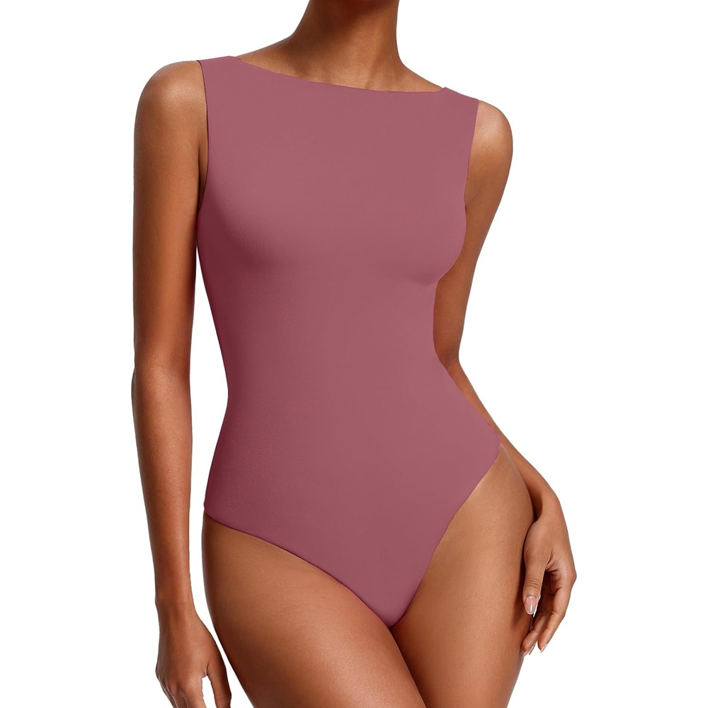 image:imageAvidlove Womens Boat Neck Bodysuits Double Lined Tank Body Suits Seamless Fitte One Piece Going Out Top OutfitsPurple Red