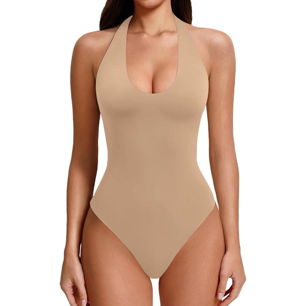 image:imageAvidlove Womens Sexy Halter Bodysuit Going Out Backless Tank Top Sleeveless Thong Body Suits Summer OutfitsBeige