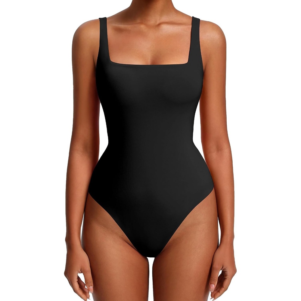 image:imageAvidlove Womens Sexy Square Neck Bodysuits Backless Double Lined Tank Tops Thong Body Suits Going Out Outfits 2026Black