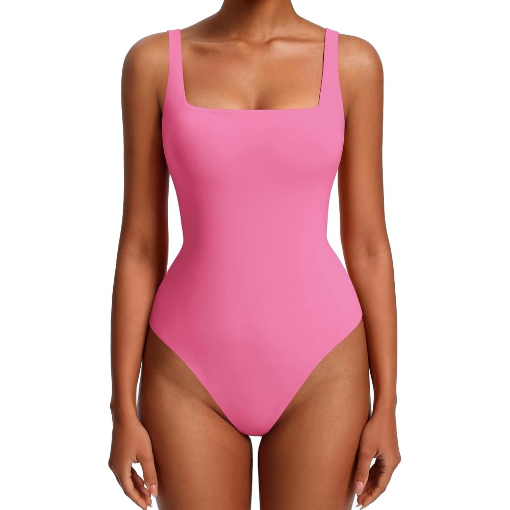 image:imageAvidlove Womens Sexy Square Neck Bodysuits Backless Double Lined Tank Tops Thong Body Suits Going Out Outfits 2026Pink