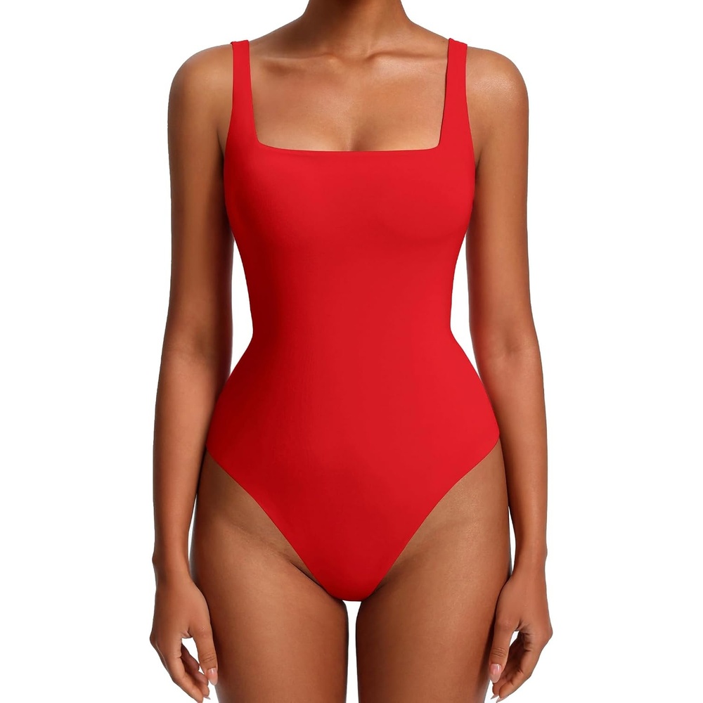 image:imageAvidlove Womens Sexy Square Neck Bodysuits Backless Double Lined Tank Tops Thong Body Suits Going Out Outfits 2026Red