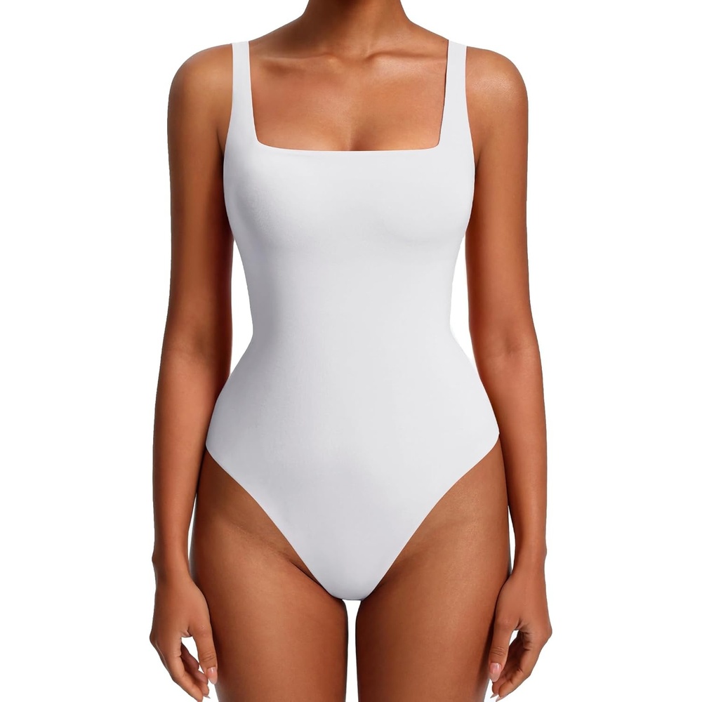 image:imageAvidlove Womens Sexy Square Neck Bodysuits Backless Double Lined Tank Tops Thong Body Suits Going Out Outfits 2026White