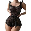 image:imageAvidlove Bow Lingerie for Women Sexy Heart Sheer Mesh Lace Bodysuit See Through Lingerie Babydoll with BeltBlack