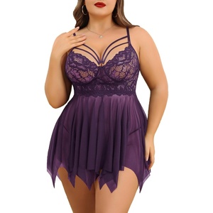 Avidlove Babydoll Lingerie for Women Strappy Nightdress Sexy Nightgowns Bridal Chemise Plus Size Lace Langeray L-4XL(Purple)