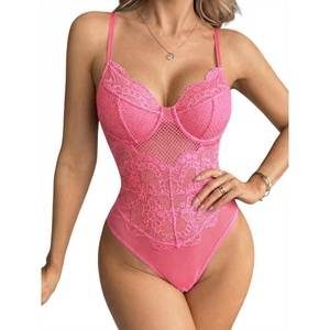 Avidlove Lace Teddy Bodysuit for Women Sexy V Neck Lingerie | Sheer floral lace, V neck, adjustable straps, fits true to size, backless design, honeymoon(Peach Pink)