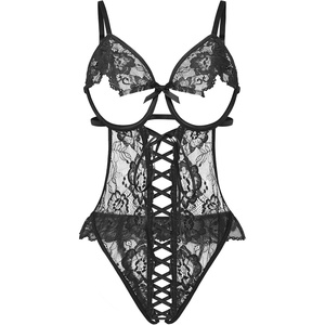 Avidlove Lingerie for Women Lace Bodysuit Sexy Teddy Lingerie One Piece Mini Babydoll(Black)