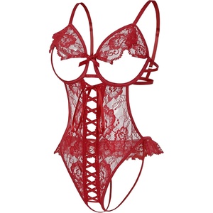 Avidlove Lingerie for Women Lace Bodysuit Sexy Teddy Lingerie One Piece Mini Babydoll(Wine Red)