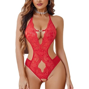 Avidlove Lingerie for Women Lace Sexy Bodysuit One Piece Teddy Babydoll Sleepwear Dee-V Neck Chemise Nightgowns(Red)